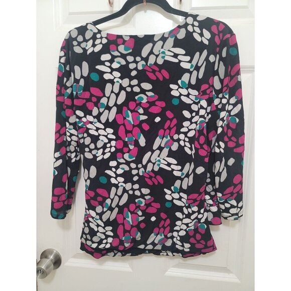 Tesori Womens Multicolor Floral Print Drape V-Neck Silky Top Size XL - Picture 3 of 11